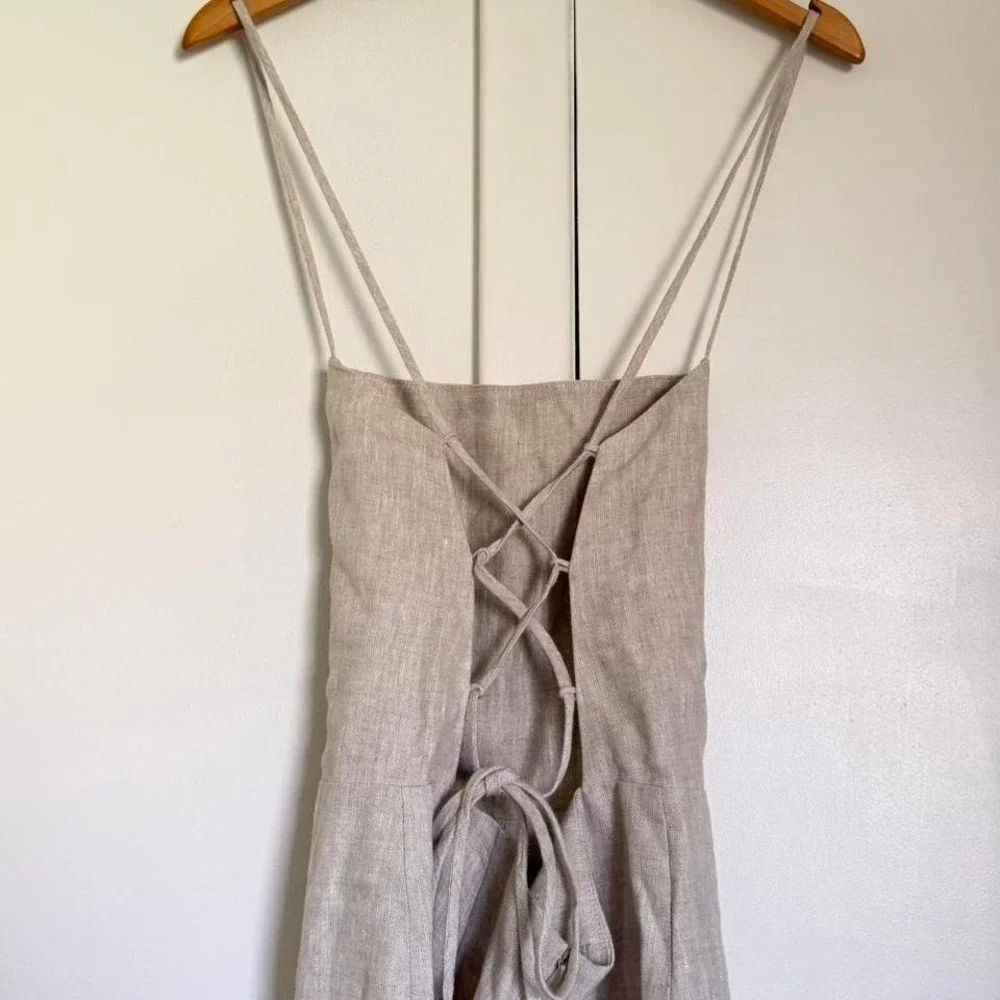 Reformation Linen Lace Back Jumpsuit Cream Wide Leg Strappy Size 4